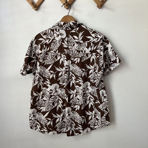y2k White Stag short sleeve brown white tropical womens shirt button M - Picture 5 of 6